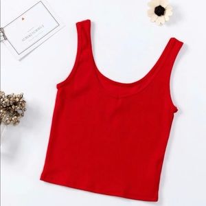Red Rib-Knot Solid Tank Top